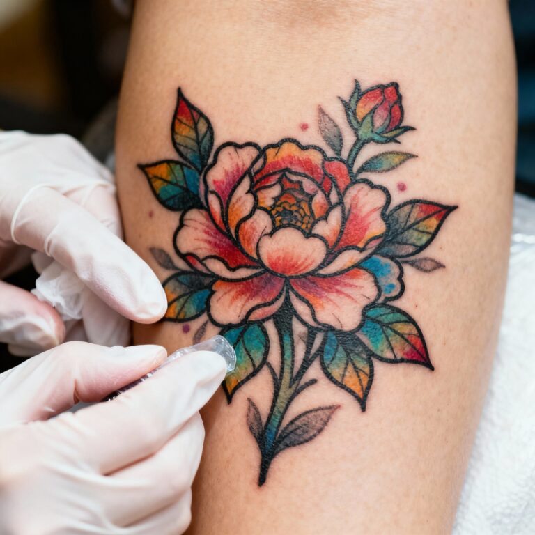 pomada na tatuagem de flor colorida