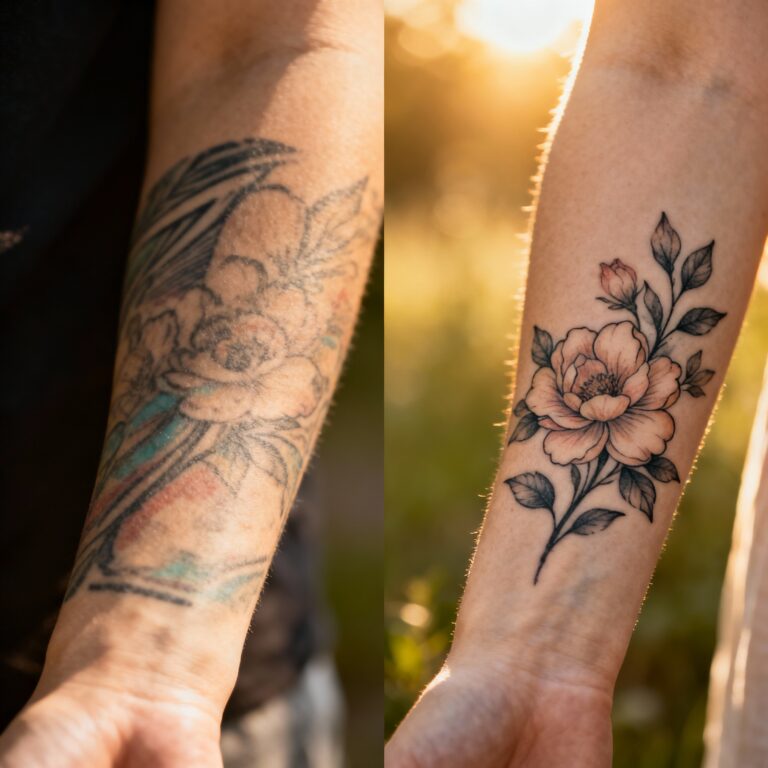 cobertura de tatuagem flor antebraço