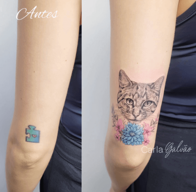 Tatuagem de gato no braço