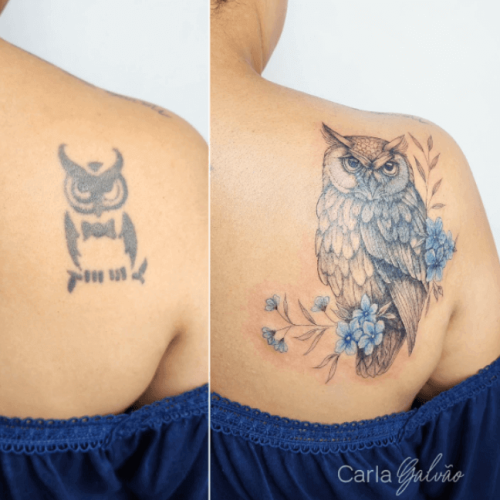 Tatuagem de coruja nas costas